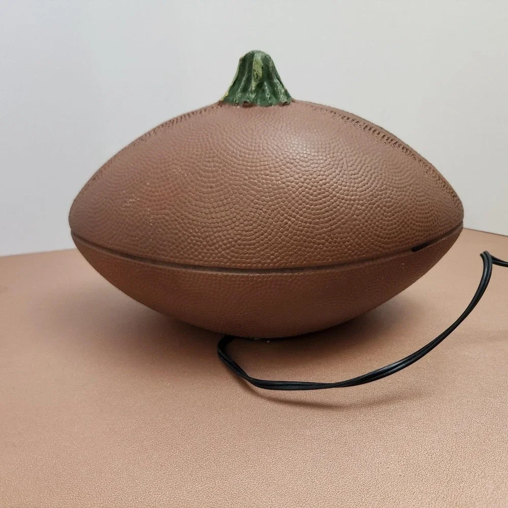 VTG Halloween Football Shaped Pumpkin Jack-O-Lantern Foam Blow Mold Lights Up